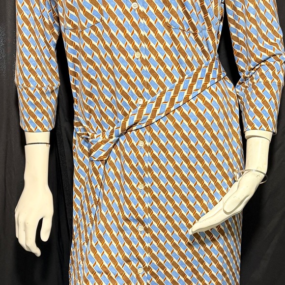 JMcLaughlin Brynn Geometric Print Shirt Dress 3/4 Sleeve Tie Waist Midi - Picture 4 of 5